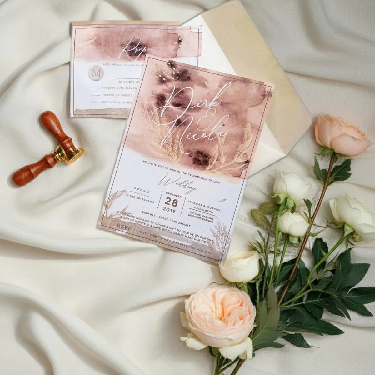 Elegant Paper Wedding Invites with Watercolor Design - Image 2