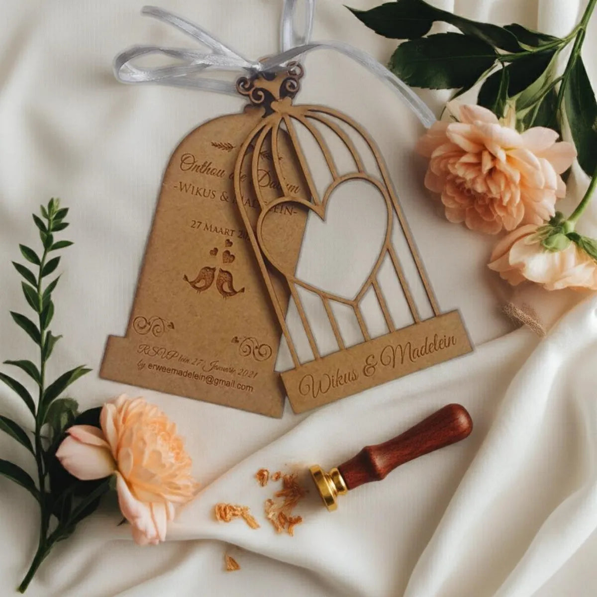 Birdcage Wedding Save the Date Wooden - Image 2