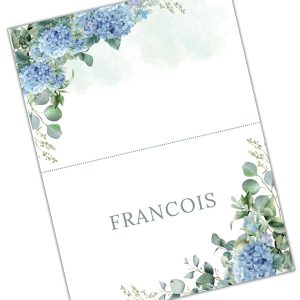 Forevermore Momentos Custom Wedding Escort Cards Printed with Blue Floral Design