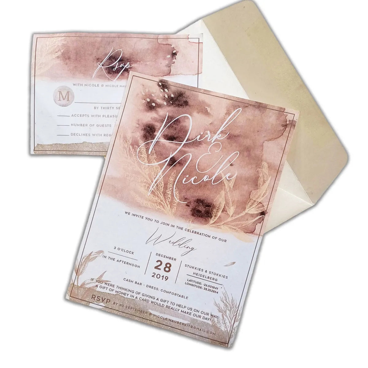 Elegant Paper Wedding Invites with Watercolor Design
